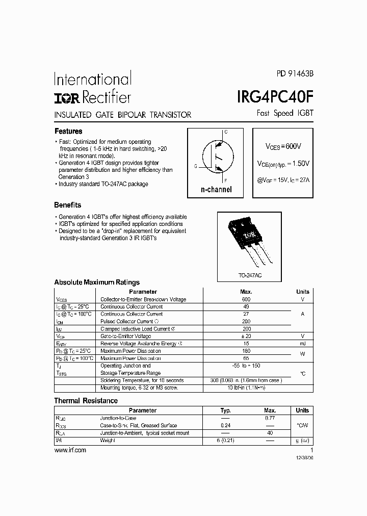 IRG4PC40_255297.PDF Datasheet