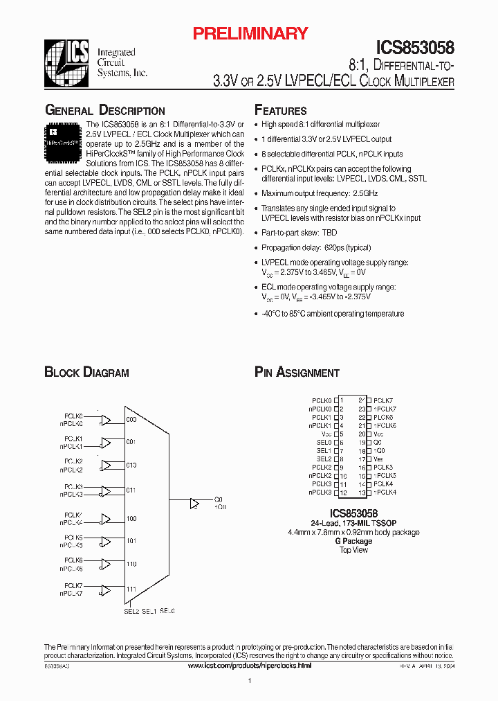 ICS853058AG_330250.PDF Datasheet