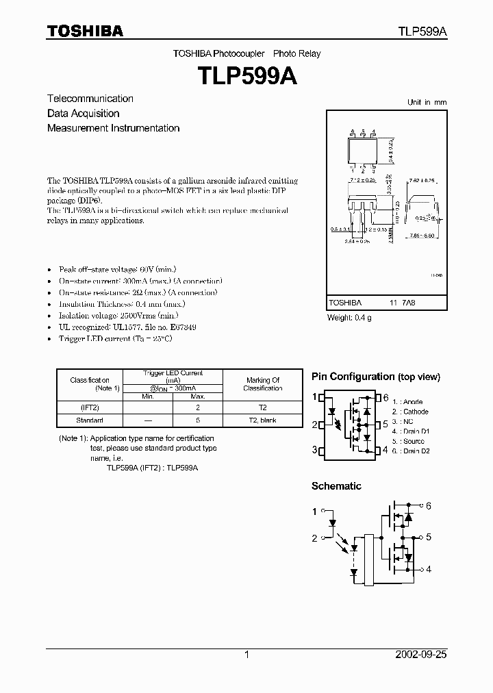 TLP599A_437430.PDF Datasheet