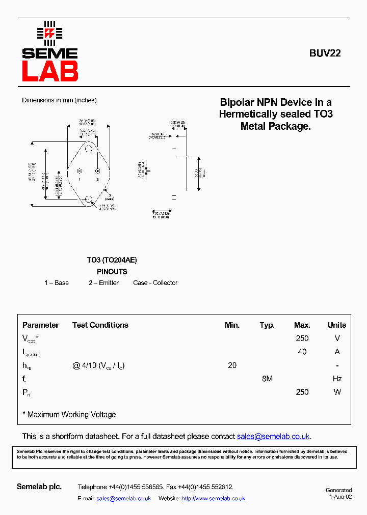 BUV22_1024471.PDF Datasheet