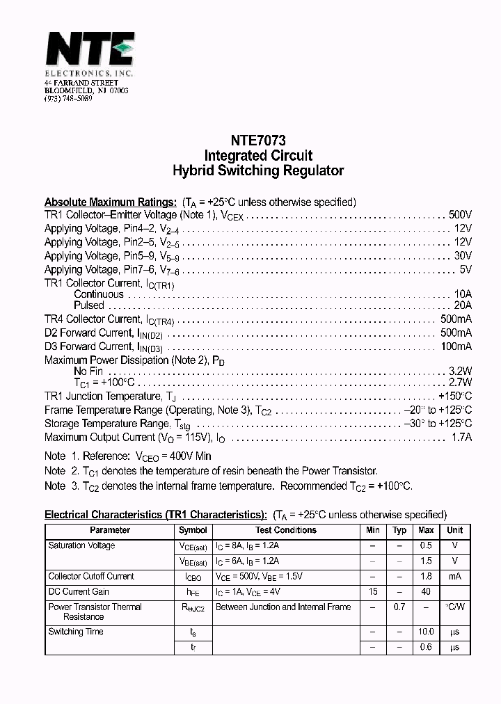 NTE7073_1291218.PDF Datasheet