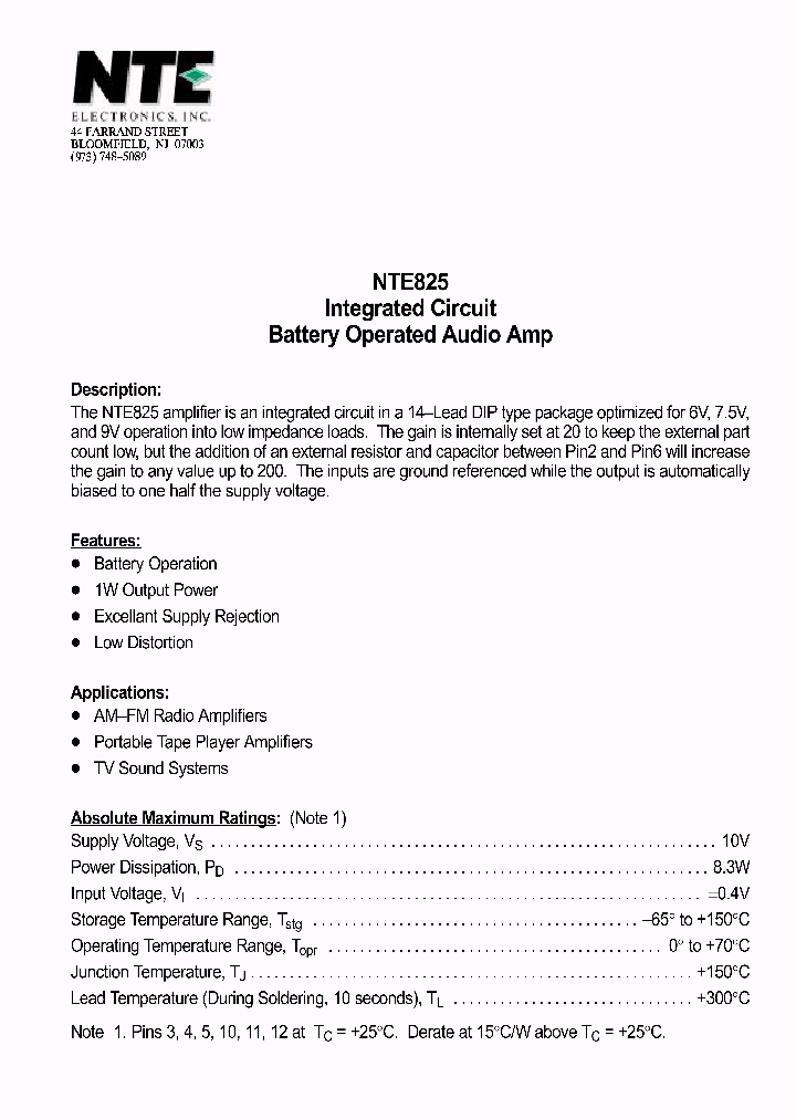 NTE825_1291328.PDF Datasheet