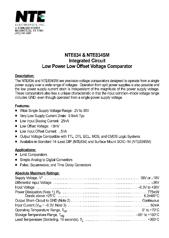 NTE834SM_1291333.PDF Datasheet