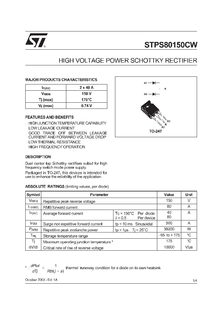 STPS80150CW_1055340.PDF Datasheet