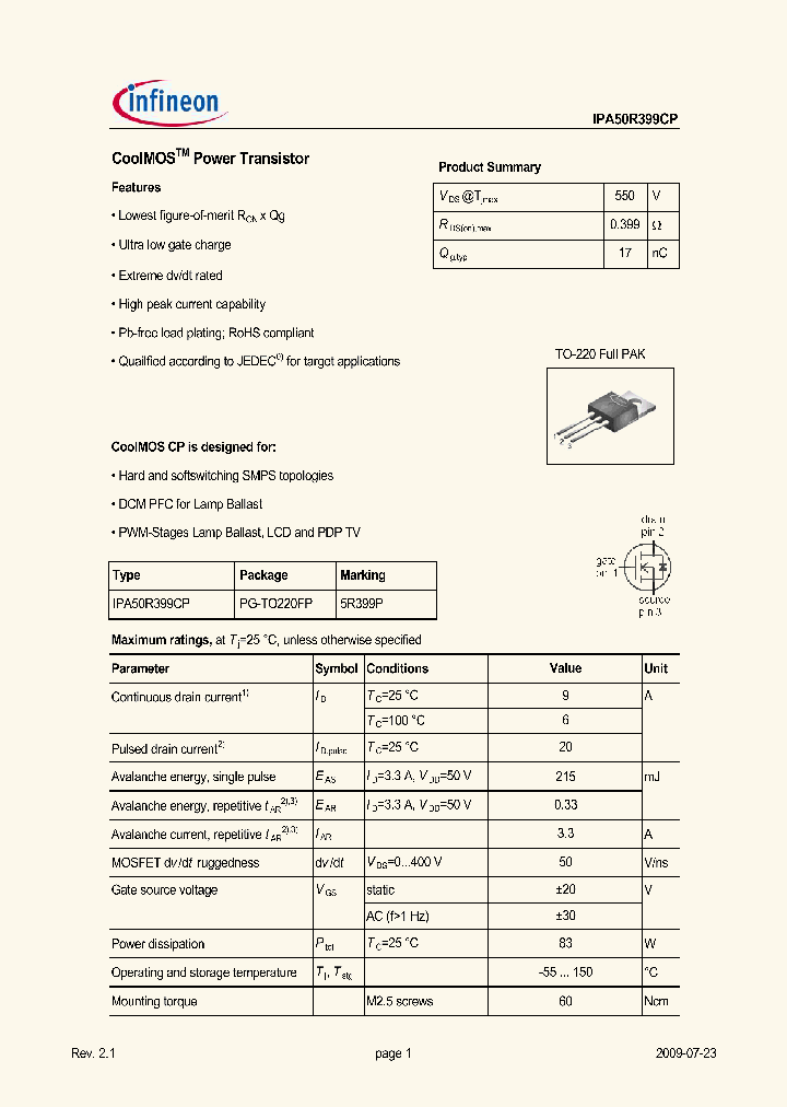 IPA50R399CP_5040732.PDF Datasheet