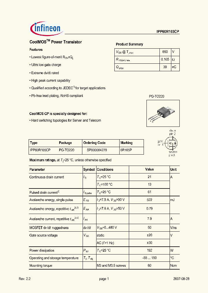 IPP60R165CP_5049717.PDF Datasheet