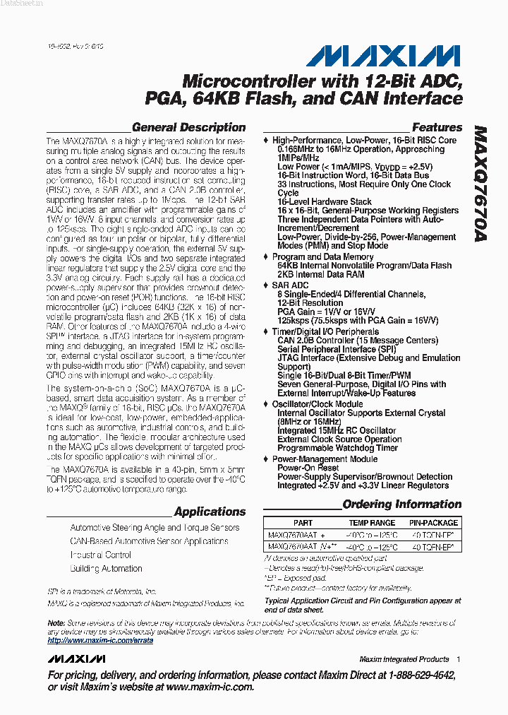 MAXQ7670A_828615.PDF Datasheet