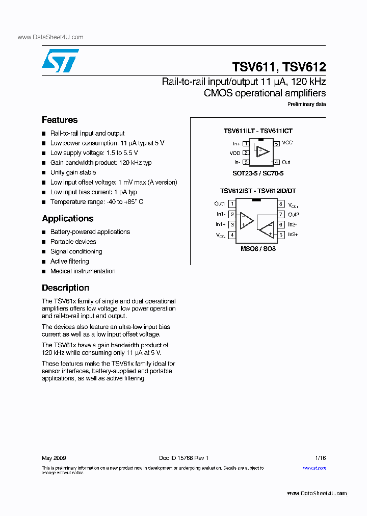 TSV611_932736.PDF Datasheet