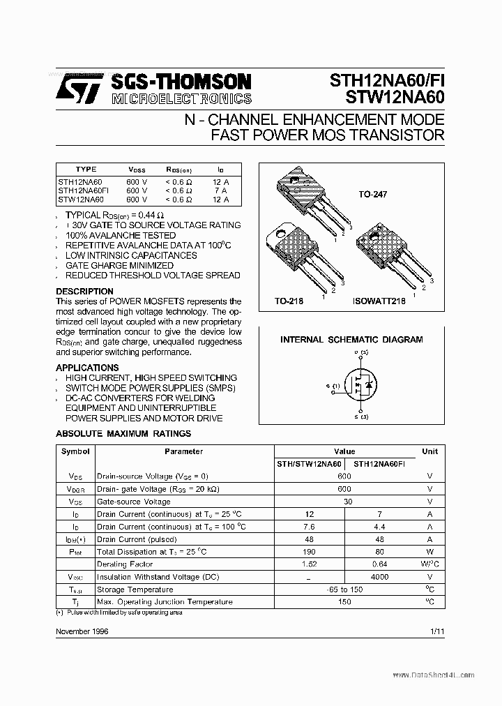 W12NA60_1397243.PDF Datasheet