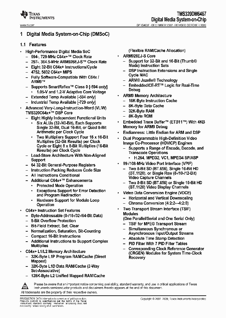 TMS320DM6467ZUTV_3307274.PDF Datasheet