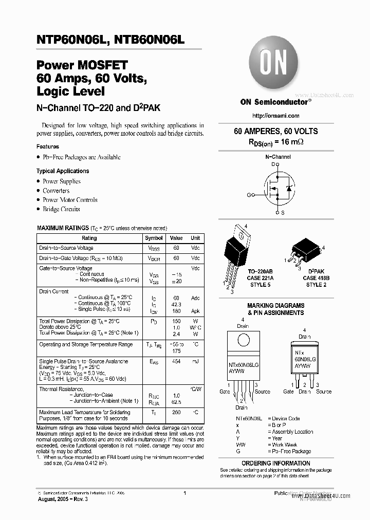 NTB60N06L_4087000.PDF Datasheet