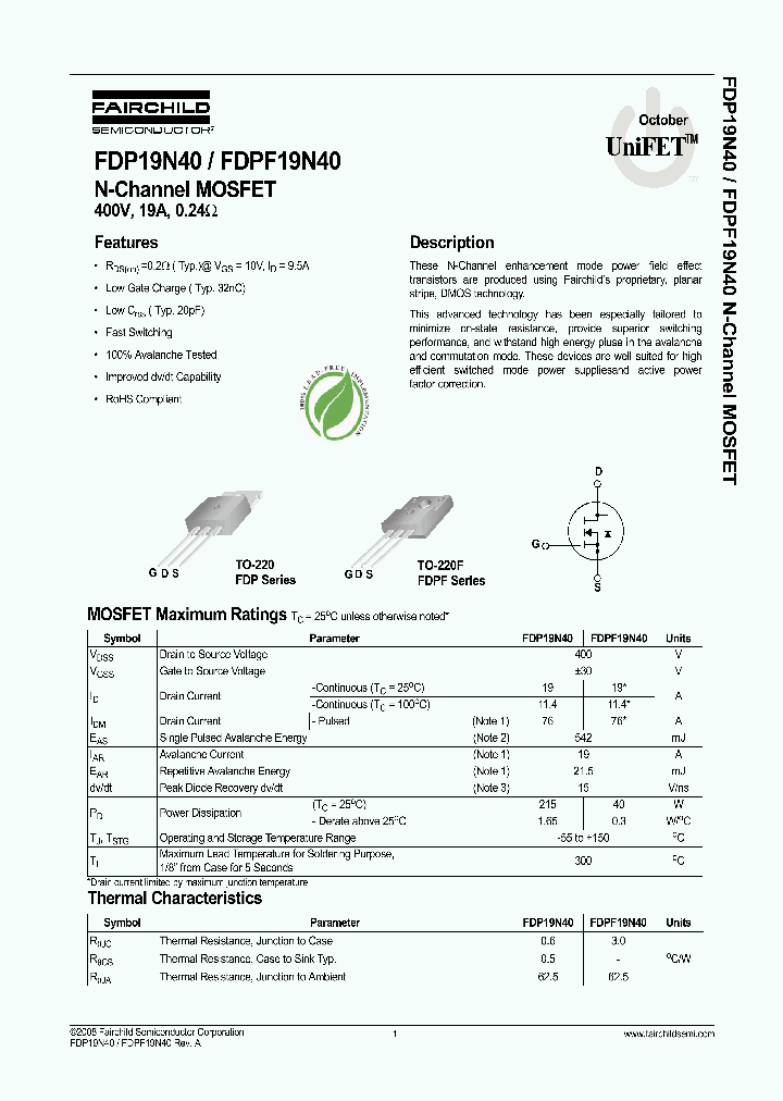 FDPF19N40_4651729.PDF Datasheet