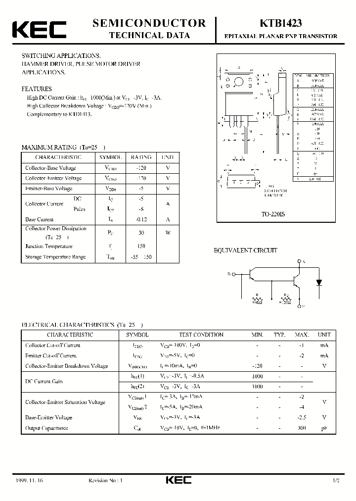 KTB1423_5609356.PDF Datasheet