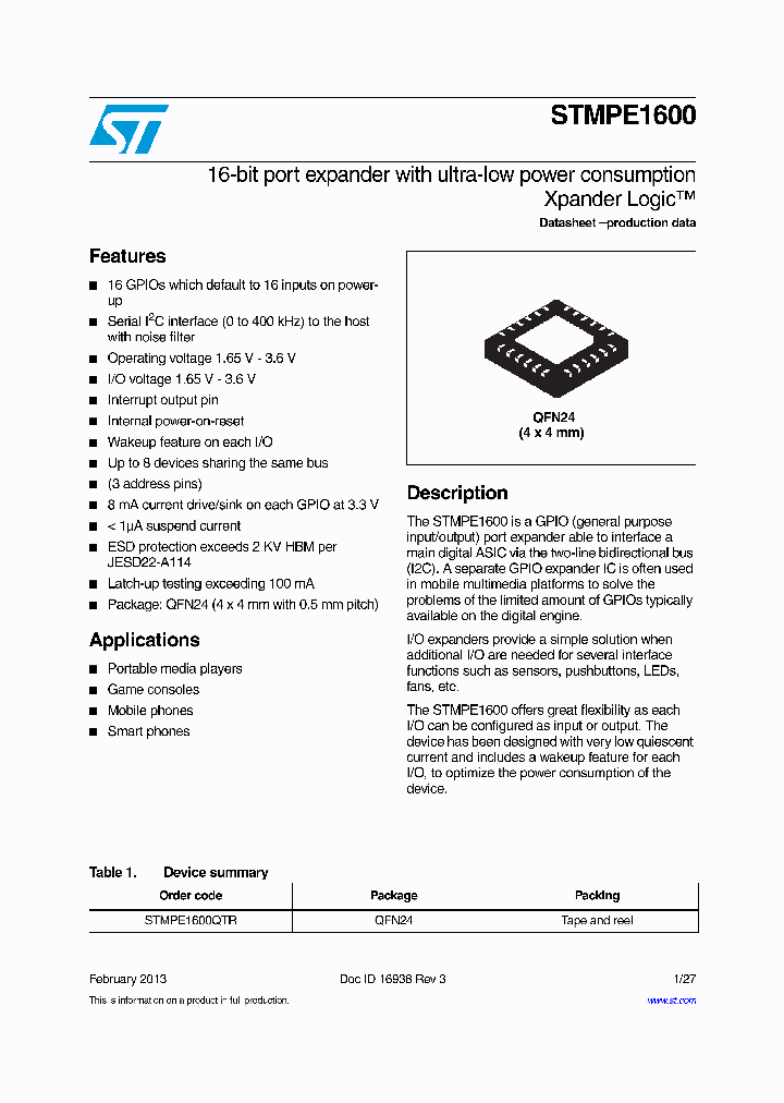 STMPE1600QTR_7533209.PDF Datasheet