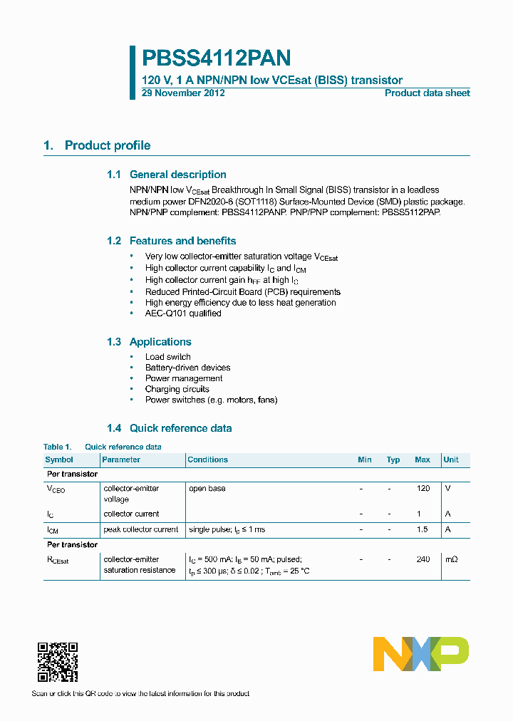 PBSS4112PAN_7588737.PDF Datasheet