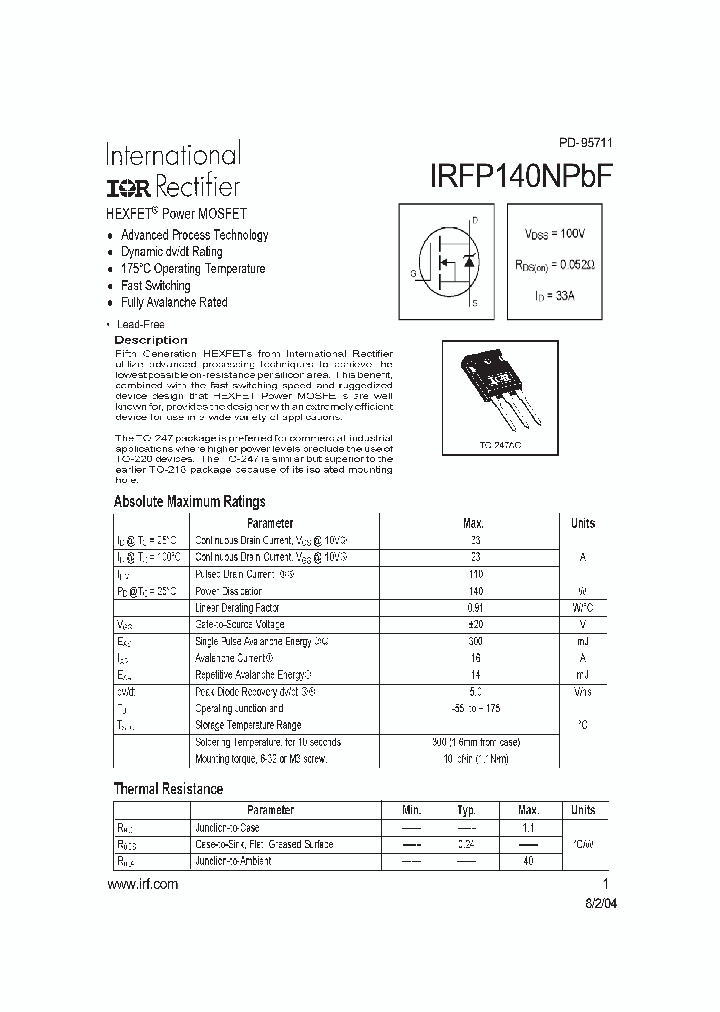 IRFP140NPBF_8216997.PDF Datasheet