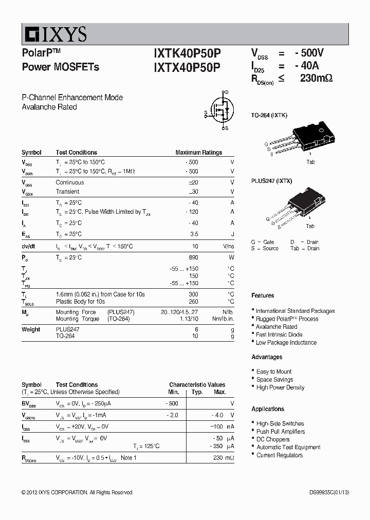 IXTK40P50P_8238573.PDF Datasheet