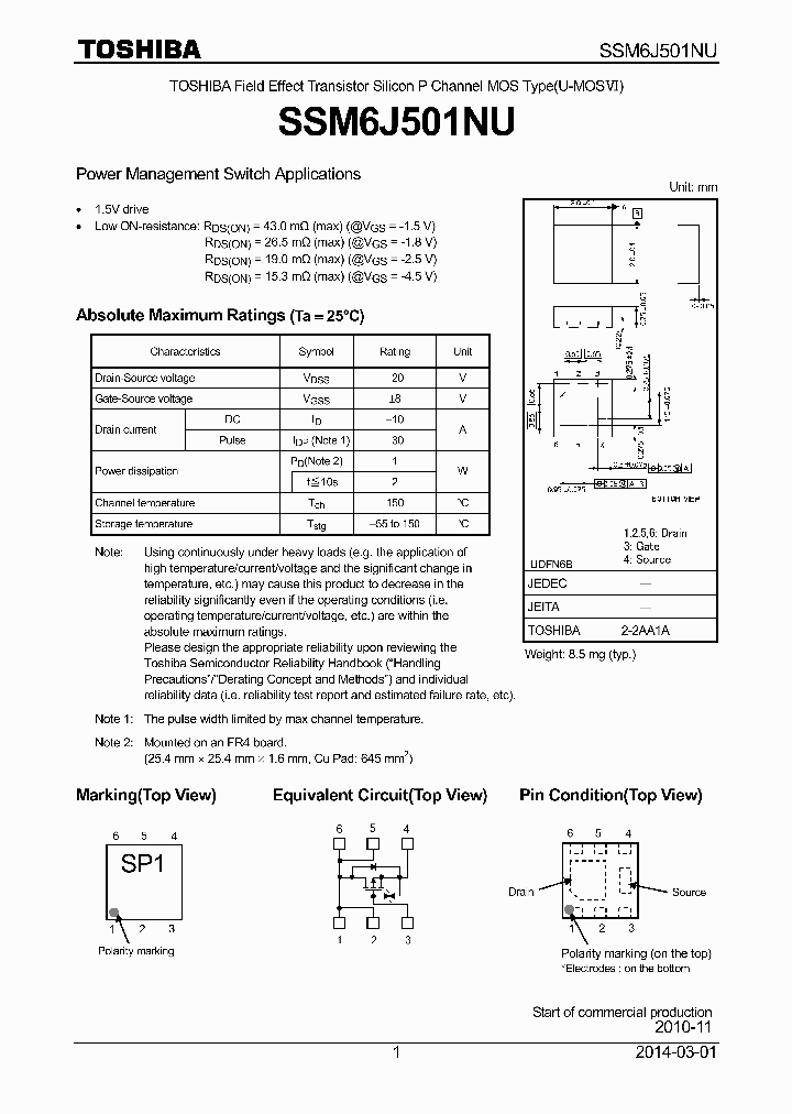 SSM6J501NU_8370315.PDF Datasheet