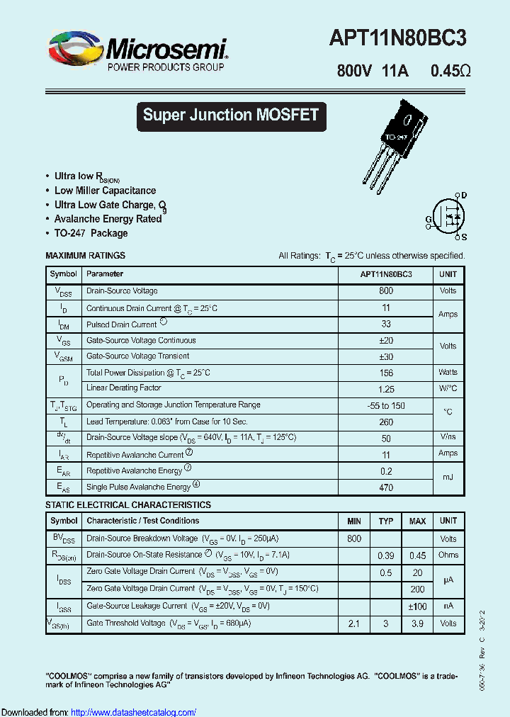 APT11N80BC3G_8905869.PDF Datasheet