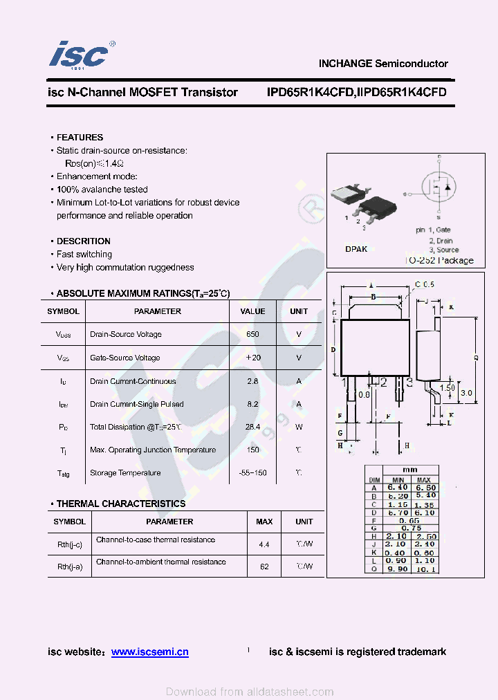 IIPD65R1K4CFD_8926513.PDF Datasheet